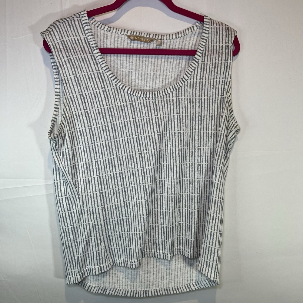 Athleta Womens Medium Shirt Tank Top Blue White Pullover Knit Sleeveless M